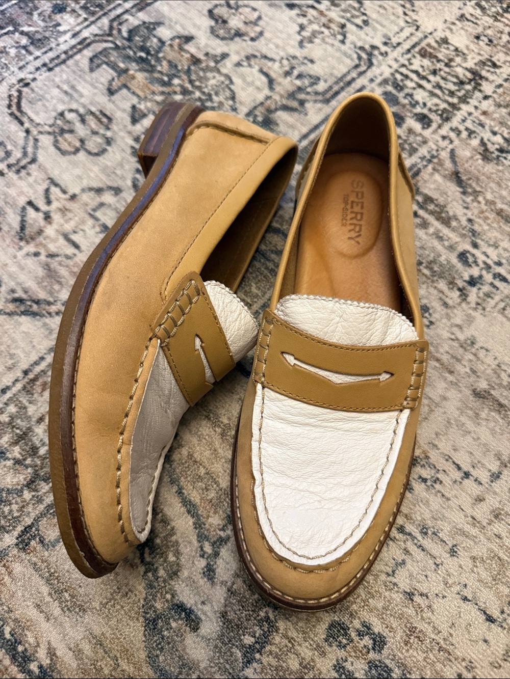 Sperry Women’s Two-Tone Tan and White Leather Penny Loafers